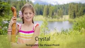  Presentation with hiking - Theme consisting of lake moutain - little girl hiking background and a  colored foreground