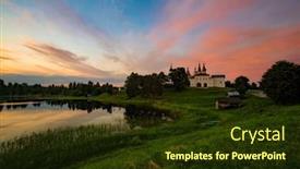  Presentation with village - Presentation having lake-near-the-village background and a tawny brown colored foreground