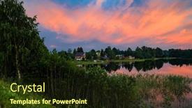  Presentation with village - PPT theme featuring lake-near-the-village background and a wine colored foreground