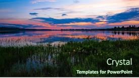  Presentation with village - PPT theme consisting of lake-near-the-village background and a wine colored foreground