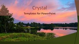  Presentation with village - PPT layouts having lake-near-the-village background and a coral colored foreground