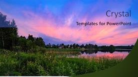  Presentation with village - PPT theme featuring lake-near-the-village background and a light blue colored foreground