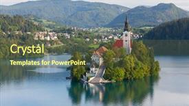  Presentation with island - Beautiful PPT theme featuring lake of bled slovenia backdrop and a tawny brown colored foreground