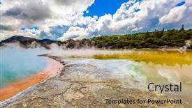  Presentation with evaporation - Slide deck having lake of multicolored thermal water background and a coral colored foreground