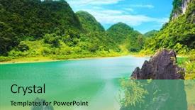  Presentation with cao - Presentation design having lake province cao bang vietnam background and a  colored foreground
