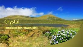  Presentation with island - Presentation design consisting of lake rasa flores island azores background and a tawny brown colored foreground