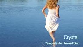 Presentation with beauty - Beautiful PPT theme featuring running glad beauty woman in white dress backdrop and a ocean colored foreground