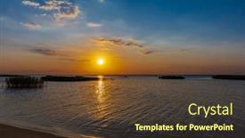  Presentation with sunset - Presentation design featuring lake-sevan-at-sunset-near background and a tawny brown colored foreground