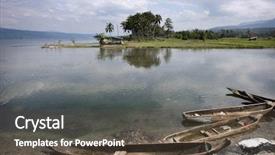  Presentation with fishing boats - Slide deck enhanced with lake singkarak the largest tectonic background and a tawny brown colored foreground