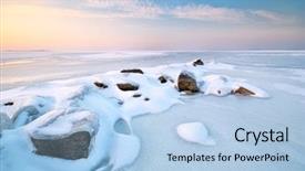  Presentation with winter ice - PPT layouts having stone on ice winter landscape background and a light blue colored foreground