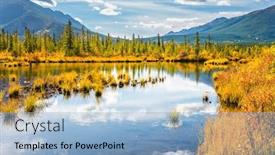  Presentation with fall lake - Colorful PPT theme enhanced with lake-vermillon-among-the-yellow backdrop and a light blue colored foreground