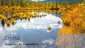  Presentation with fall mountains - Theme with lake-vermillon-among-the-yellow background and a teal colored foreground