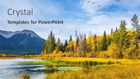  Presentation with fall lake - Amazing slide set having lake-vermillon-among-the-yellow backdrop and a light blue colored foreground