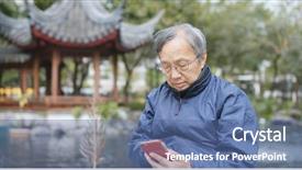  Presentation with retail smart phone - Presentation theme consisting of lake video - senior man watching on smart background and a ocean colored foreground