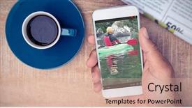  Presentation with inca machu picchu peru view - Slides having lake video - view of lecture app background and a coral colored foreground