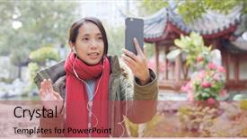  Presentation with live video streaming - Presentation design with lake video - woman taking live stream background and a red colored foreground