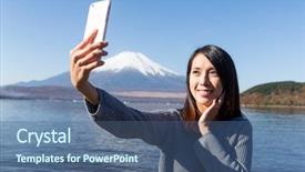  Presentation with japan beautiful landscape mountain fuji - Cool new presentation with lake video - woman taking selfie with mountain backdrop and a  colored foreground