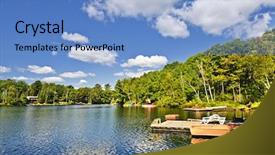  Presentation with docks - Colorful slides enhanced with docks in ontario canada cottage backdrop and a light blue colored foreground