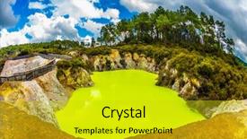  Presentation with green lake - Beautiful PPT theme featuring lake with green opaque water backdrop and a gold colored foreground