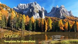  Presentation with fall mountains - Presentation design enhanced with lake with reflection of mountains at sunset in autumn dolomites italy landscape with antorno lake trees with orange leaves and high rocks in fall colorful forest background and a tawny brown colored foreground