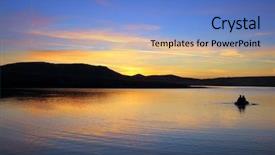  Presentation with morning sunrise - Beautiful PPT theme featuring lakes blue - fishing on morning lake backdrop and a teal colored foreground