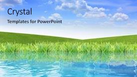  Presentation with jabbok river - Presentation design with lakes blue - river and grass background and a  colored foreground