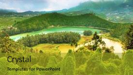  Presentation with ecology saline lakes - Audience pleasing slides consisting of lakes telaga warna and cisaat backdrop and a gold colored foreground