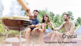  Presentation with weekend - Audience pleasing presentation design consisting of lakeshore - happy friends enjoying summer weekend backdrop and a coral colored foreground