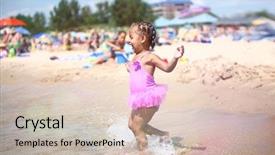  Presentation with sound waves wave oscillating - Presentation theme having lakeshore - happy young girl running background and a soft green colored foreground