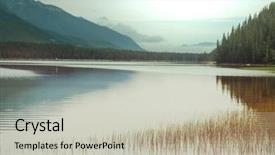  Presentation with mountain water - Presentation theme featuring lakeshore - serene scene by the mountain background and a  colored foreground