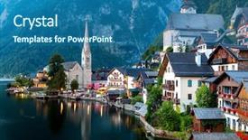  Presentation with classic - PPT theme consisting of lakeside - classic view of hallstatt village background and a ocean colored foreground