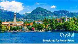  Presentation with scenic - Slide deck having lakeside - scenic lake lago maggiore view background and a ocean colored foreground