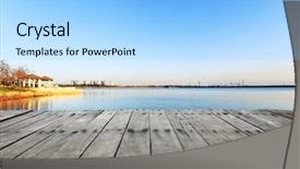  Presentation with resort - Slide deck featuring lakeside - skyline and lake near resort background and a light blue colored foreground