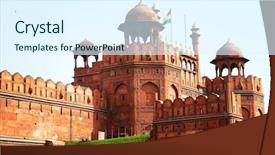  Presentation with india fort - Audience pleasing PPT theme consisting of lal qila - red fort backdrop and a sky blue colored foreground