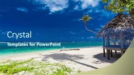  Presentation with samoa - Colorful presentation theme enhanced with lalomanu-beach-with-open-huts backdrop and a ocean colored foreground