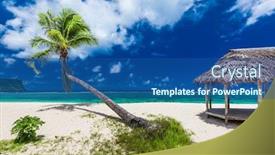  Presentation with south beach - Theme having lalomanu-beach-with-open-huts background and a ocean colored foreground