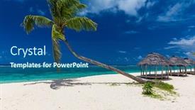 Presentation with south beach - PPT layouts enhanced with lalomanu-beach-with-open-huts background and a ocean colored foreground