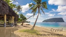  Presentation with samoa - Slide set consisting of lalomanu-beach-with-open-huts background and a coral colored foreground