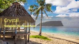  Presentation with south beach - Audience pleasing PPT theme consisting of lalomanu-beach-with-open-huts backdrop and a tawny brown colored foreground