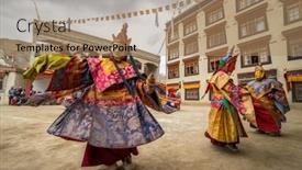  Presentation with festival dance - Slide set enhanced with lamayuru-india-june-21-2017 background and a coral colored foreground