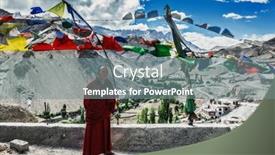  Presentation with buddhist prayer flags - Presentation with lamayuru-india-september-10-2011 background and a gray colored foreground