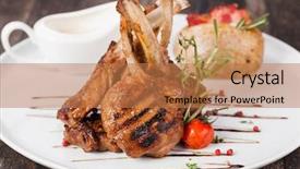  Presentation with potato - Presentation theme featuring lamb chop meal with potato background and a coral colored foreground