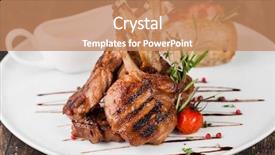  Presentation with potato croquettes - Presentation theme featuring lamb chop meal with potato background and a coral colored foreground