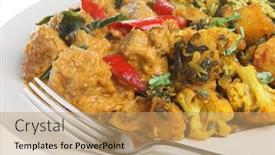  Presentation with curry - Amazing PPT theme having lamb-curry-with-rice backdrop and a coral colored foreground