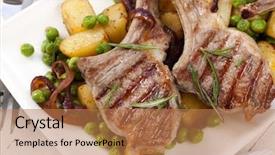  Presentation with peas - PPT theme consisting of lamb cutlets served with roasted background and a coral colored foreground
