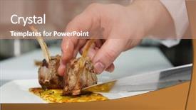 Presentation with commercial - PPT theme with lamb grill - chef is making meat dish background and a coral colored foreground