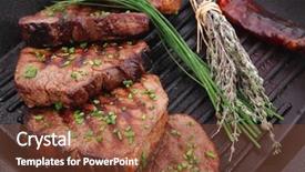 Presentation with gmo free meat - PPT theme featuring lamb grill - fresh ripe roasted beef meat background and a tawny brown colored foreground