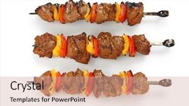  Presentation with kebab - PPT layouts featuring lamb grill - shish kebab on skewers background and a coral colored foreground
