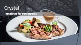  Presentation with hydroponics vegetables hydroponic vegetable - Colorful PPT layouts enhanced with lamb grill - steak with vegetables backdrop and a  colored foreground