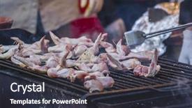  Presentation with sausages - Audience pleasing PPT theme consisting of lamb in a medieval fair backdrop and a dark gray colored foreground